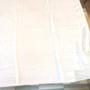 Vintage White Cotton Tablecloth with Crocheted Edges and Trim 52" x 54"